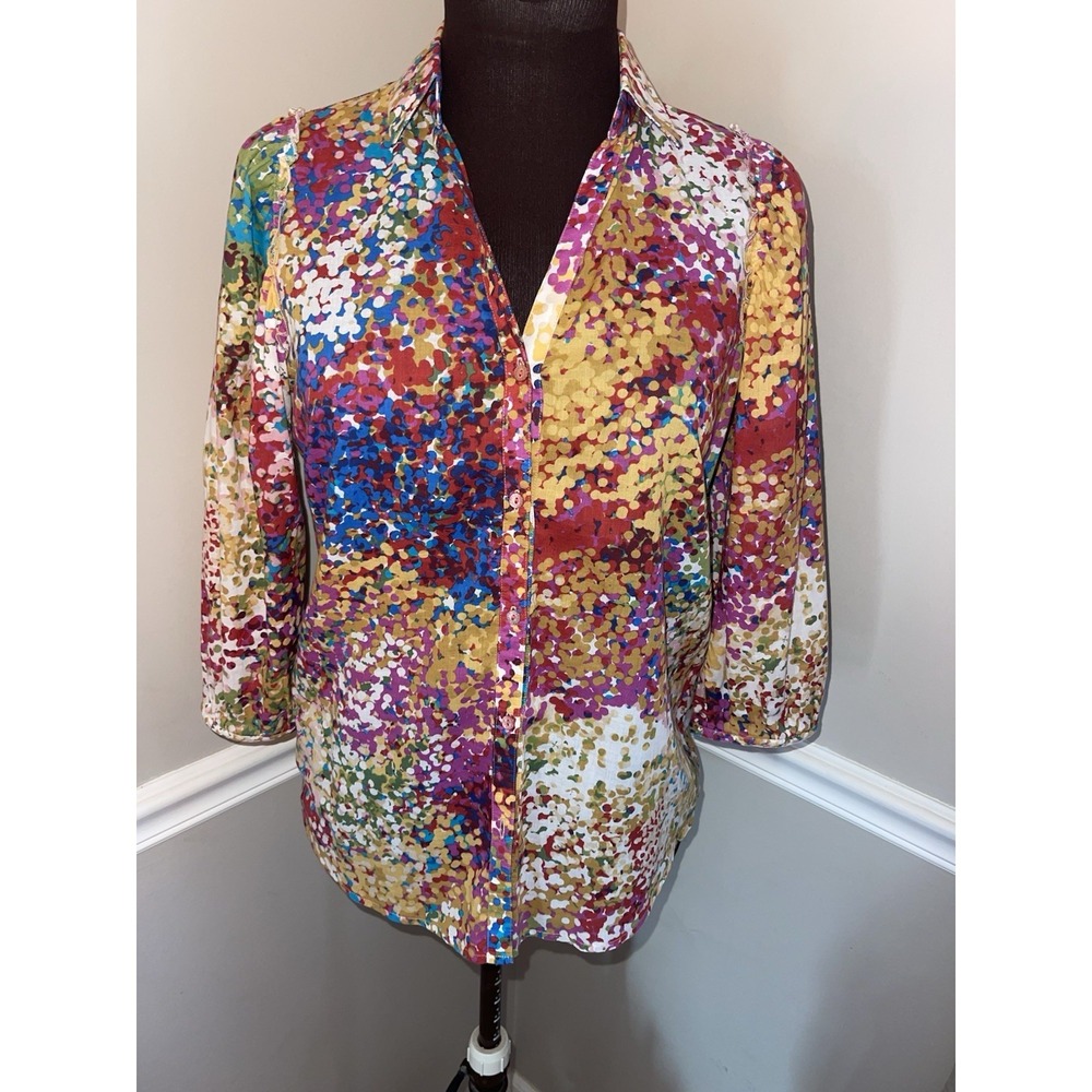 Robert Graham Women's Shirt Colorful Button Abstract Sz S 3/4 Sleeve Artsy Boho